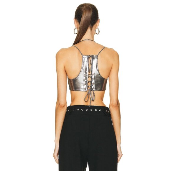 Monse Foil Back Detail Bra Top in Silver - Picture 3 of 5